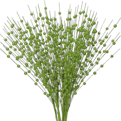 17 inches 10 Pack Artificial Glitter Berry Stem Ornaments, Fake Christmas Picks Decorative Glitter Bead Sticks