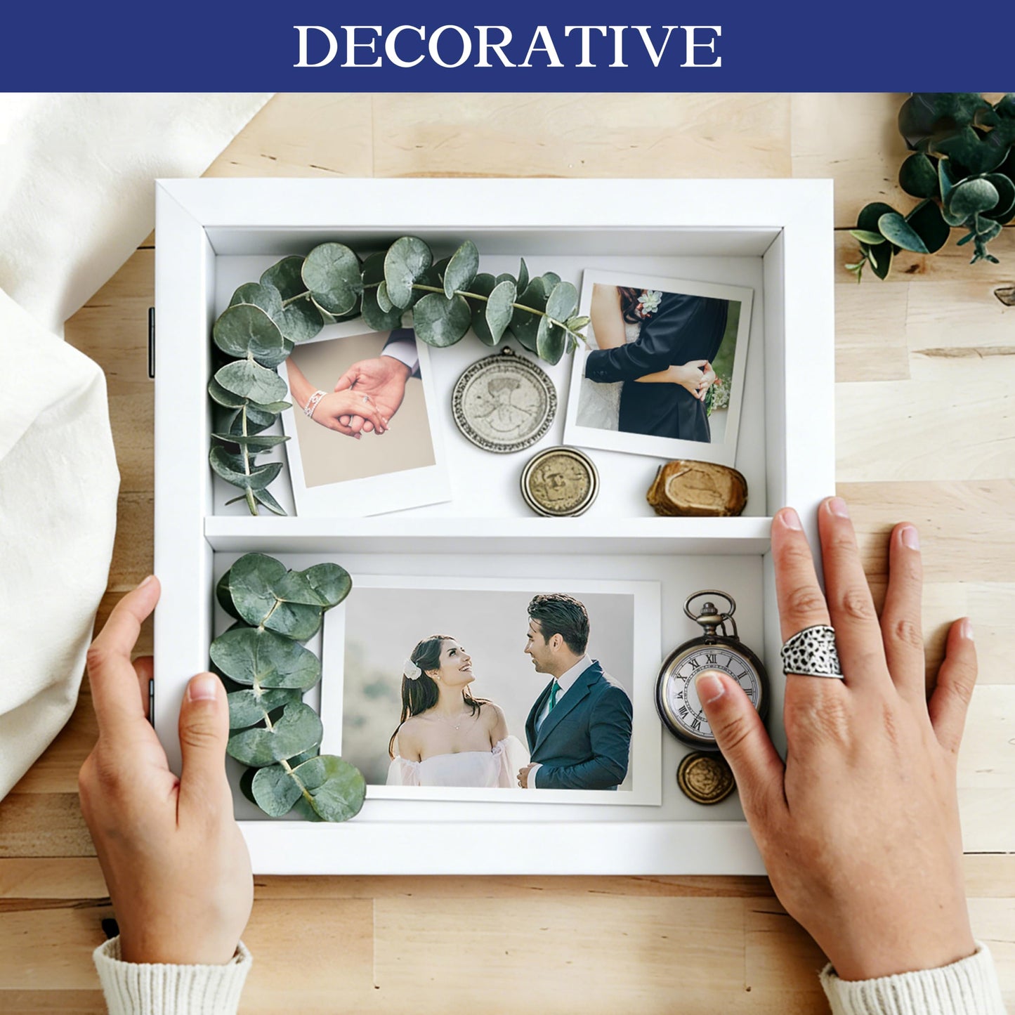 An&He 10x10 Shadow Box Frame Engineered Wood | with a 2.7" Usable Display Depth | Includes Acid-Free Backing Board, UV Resistant Acrylic, and Hanging Hardware-Black