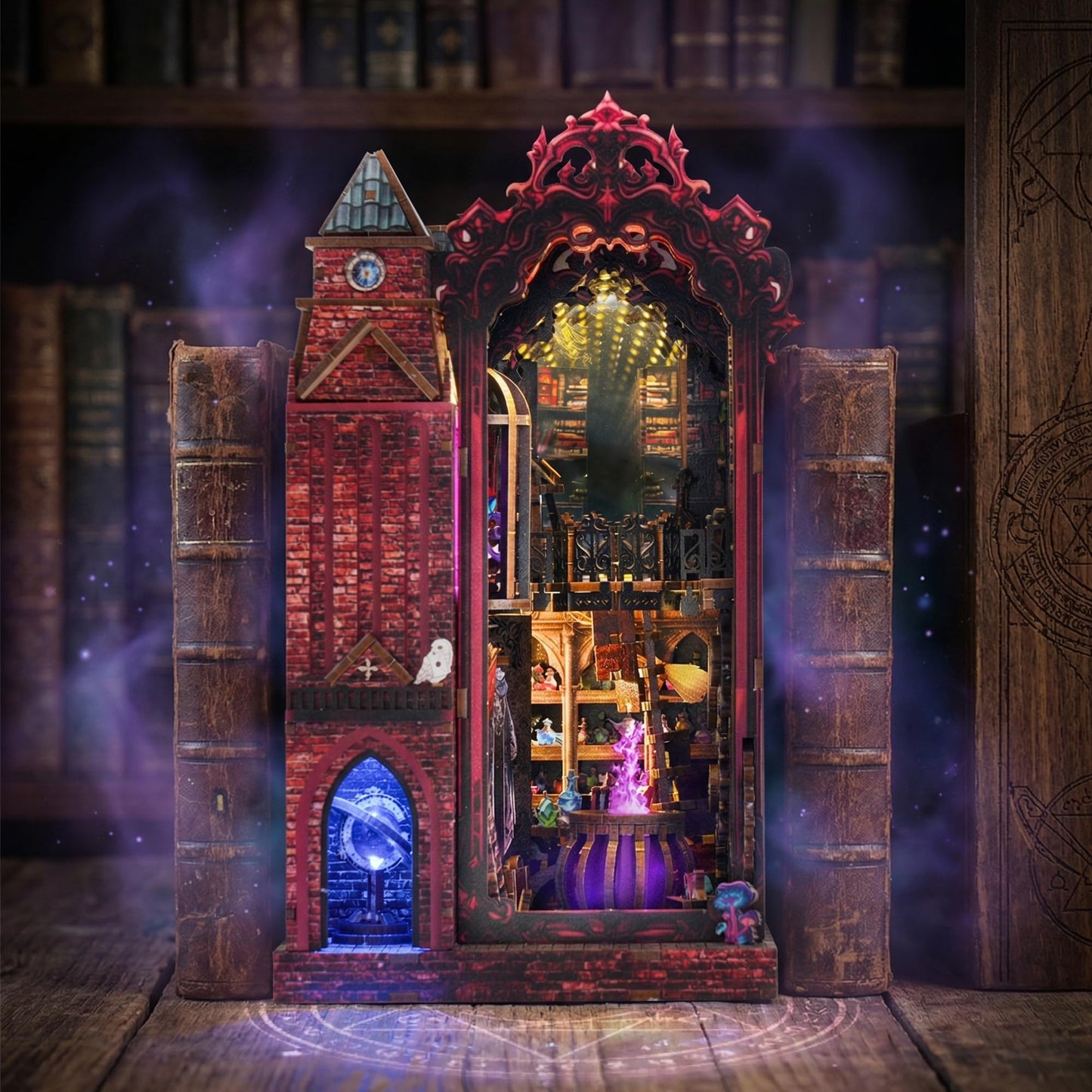 Book Nook Kit, DIY Miniature House Dollhouse Crafts Kit for Adults and Teens, Magic Castle 3D Wooden Puzzle Booknook Build Bookshelf Decor, Gifts for Family and Friends（Arcane Sprire）