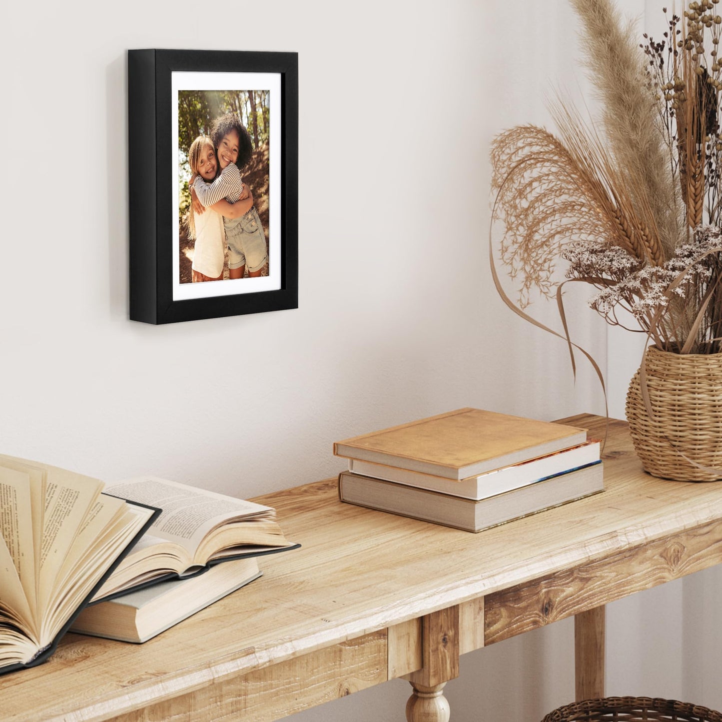 Americanflat 6x8 Picture Frame with Shatter-Resistant Glass - Use as 5x7 Frame with Mat or Display 6x8 Photo Without Mat - Soho Collection - Deep Molding Picture Frames for Tabletop or Wall - Black