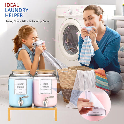 Laundry Detergent Dispenser. 0.9 Gallon Glass Laundry Soap Liquid Laundry Detergent Dispense. Fabric Softener Dispenser With Stand and Bamboo Lid. Laundry Room Organization and Storage