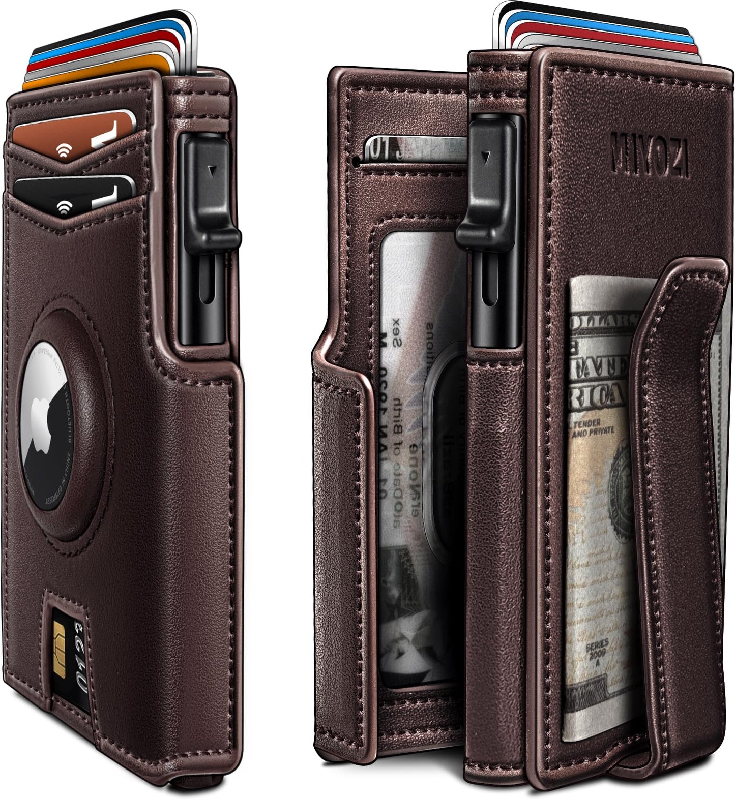 MIYOZI Airtag Wallet for Men,with Money Clip 10 Cards Metal Case Smart Slim Pop Up Credit Card Holder Flip with Magnetic Closure RFID Blocking Wallet with Gift Box
