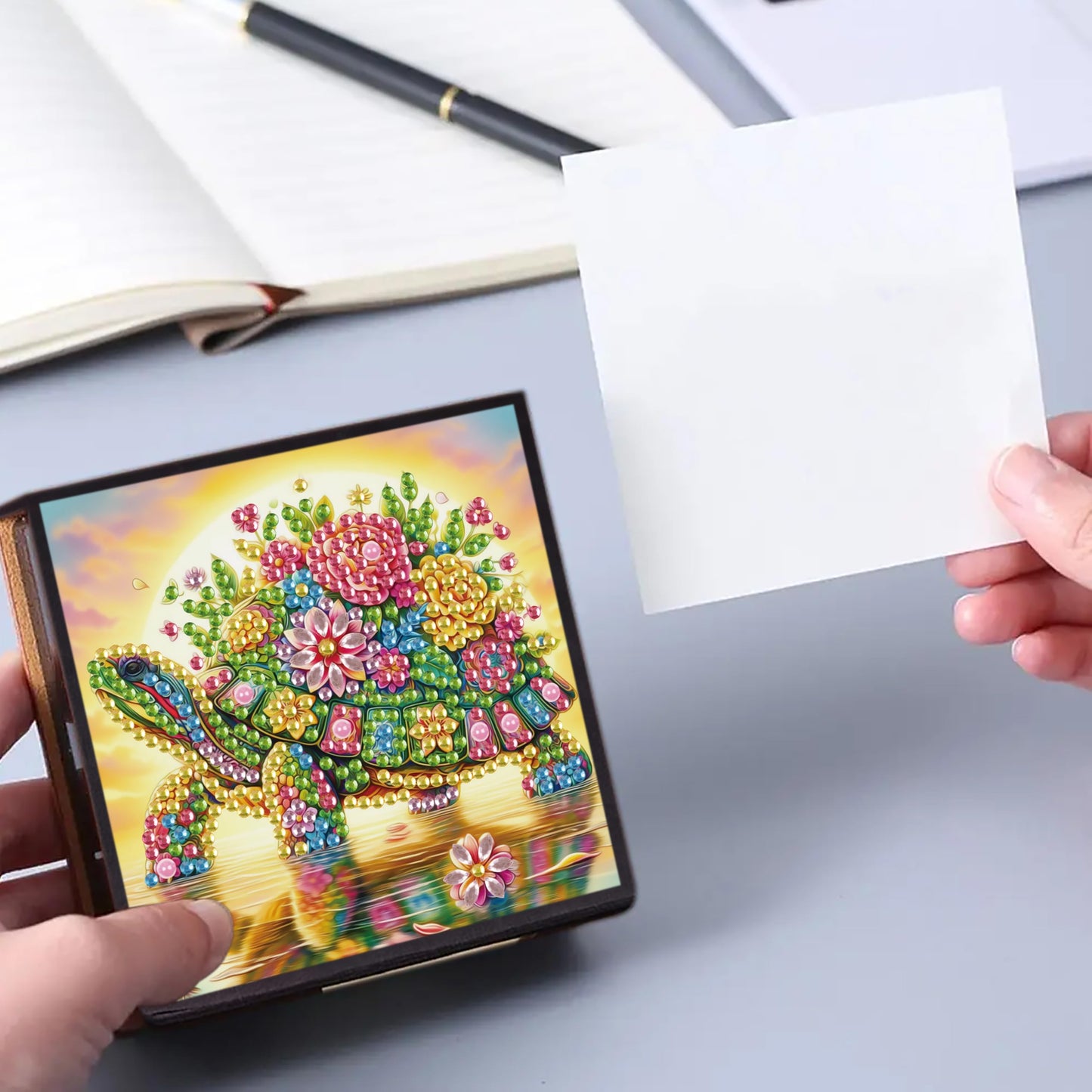 DIZAKIM 1 Piece DIY Diamond Painting Irregular Diamonds - Black Faux Leather Notebook 160 Pages - Home, Office & School Supplies Creative Crafts - Perfect Holiday Gift for Lovers (turtles)