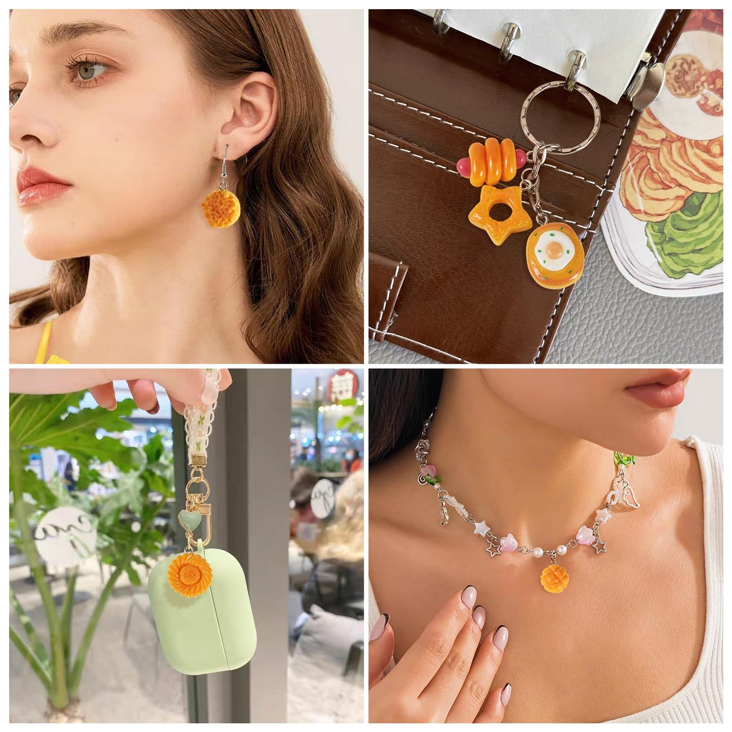 Beadthoven 40Pcs Assorted Resin Imitation Food Charms Cute Baking Bread Charms Small Cookies Donut Hot Dog Miniature Food Pendants for Jewelry Making Earrings Necklaces Keychains DIY Crafts Supplies