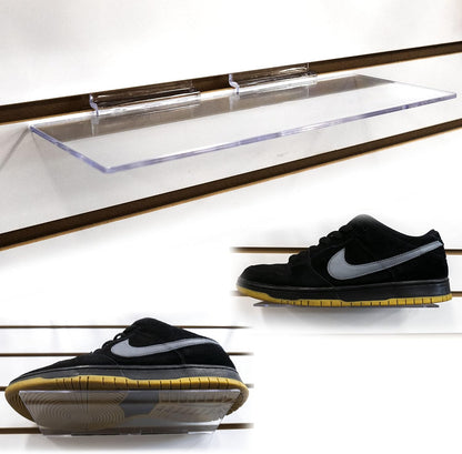 4" 10" 2 Pack Clear Acrylic Slatwall Shoe Shelf, D x L Flat Acrylic Shoe Display Shelf