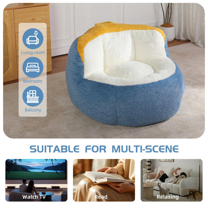 Amacv Oversized Bean Bag Chairs,Multicolor Faux Fur Couch Filled with Shredded Sponge,Large Lounger Sofa for Living Room,No Assembly Required, Blue+White+Yellow