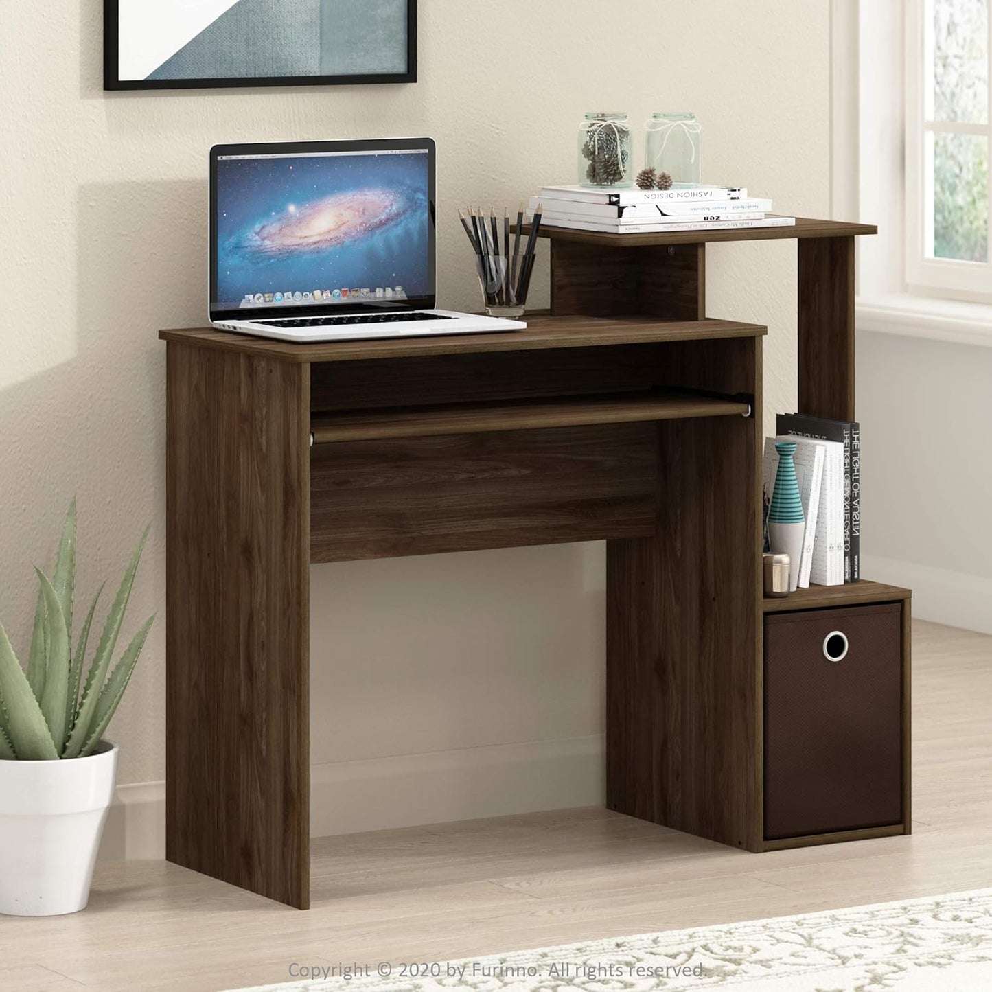 Furinno Econ Multipurpose Home Office Computer Writing Desk - Columbia Walnut/Dark Brown, 15.8"D x 39.4"W x 34.09"H