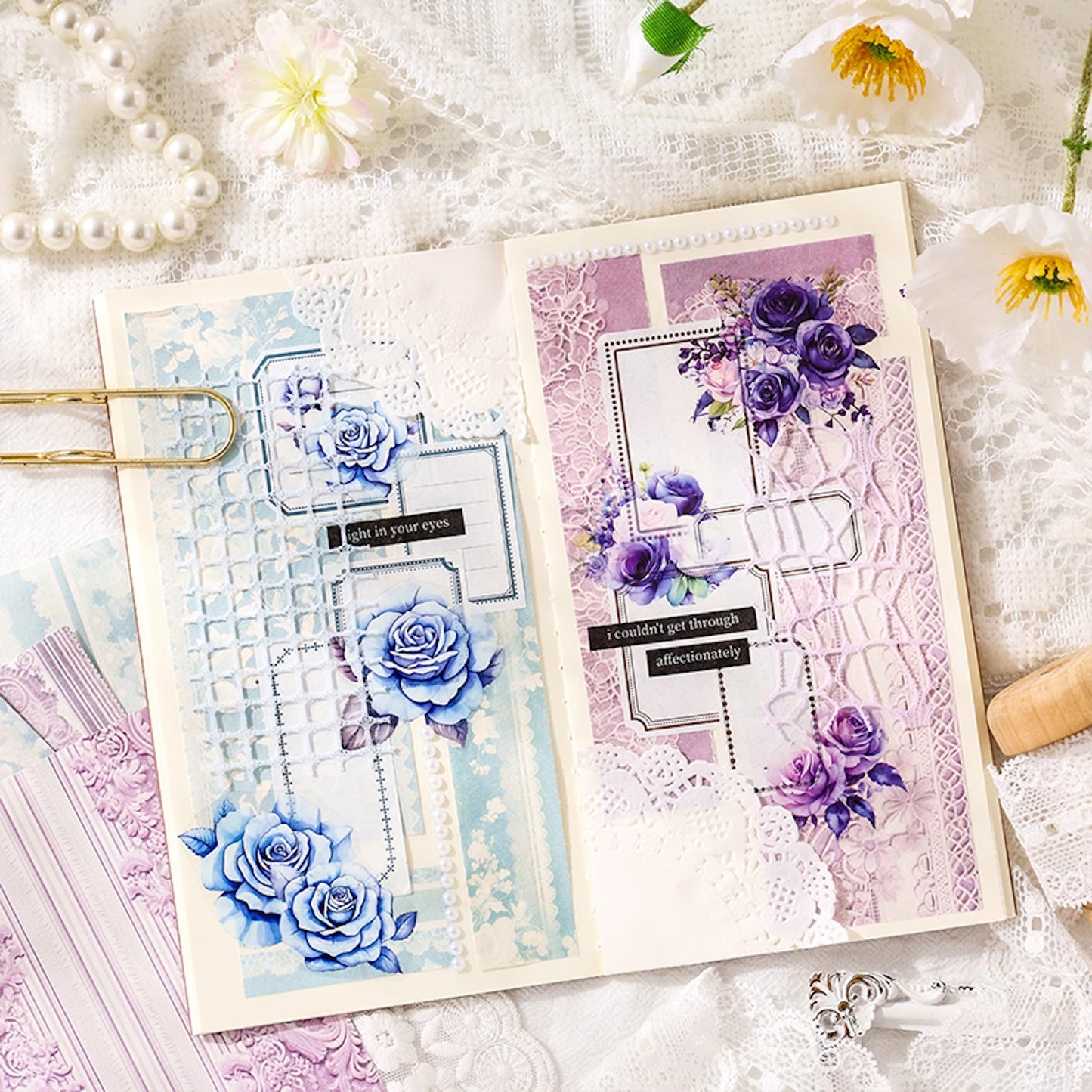 AuriicLeaf Lace Scrapbook Paper Set, 180 PCS Vintage Floral Journal Paper Kit for Scrapbooking, DIY Crafts, and Card Making