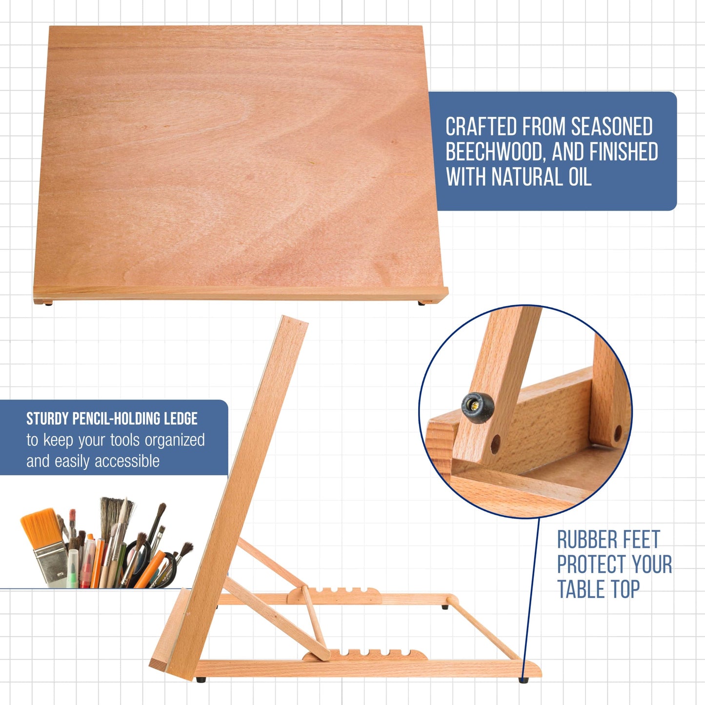 U.S. Art Supply X-Large 25-5/8" x 19" (A2) Wooden Drawing Board, Adjustable Table Top Easel for Painting and Drawing - Drafting Board with 6 Angles, Pencil Ledge, Locking Storage Drawer