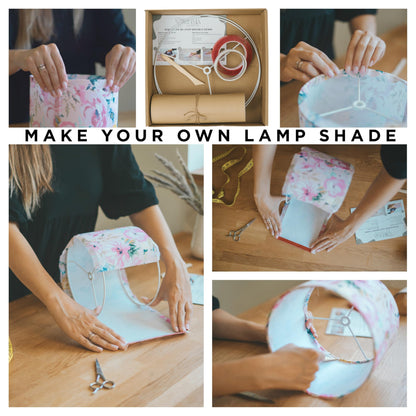 DIY Lampshade Kit 8"x12" White – DIY Lamps Shade Making Kit with All Materials - Self-Adhesive Lampshade Backing, Metal Rings, Double Sided Tape and Instructions, No Fabric Included – Adult Craft Kit