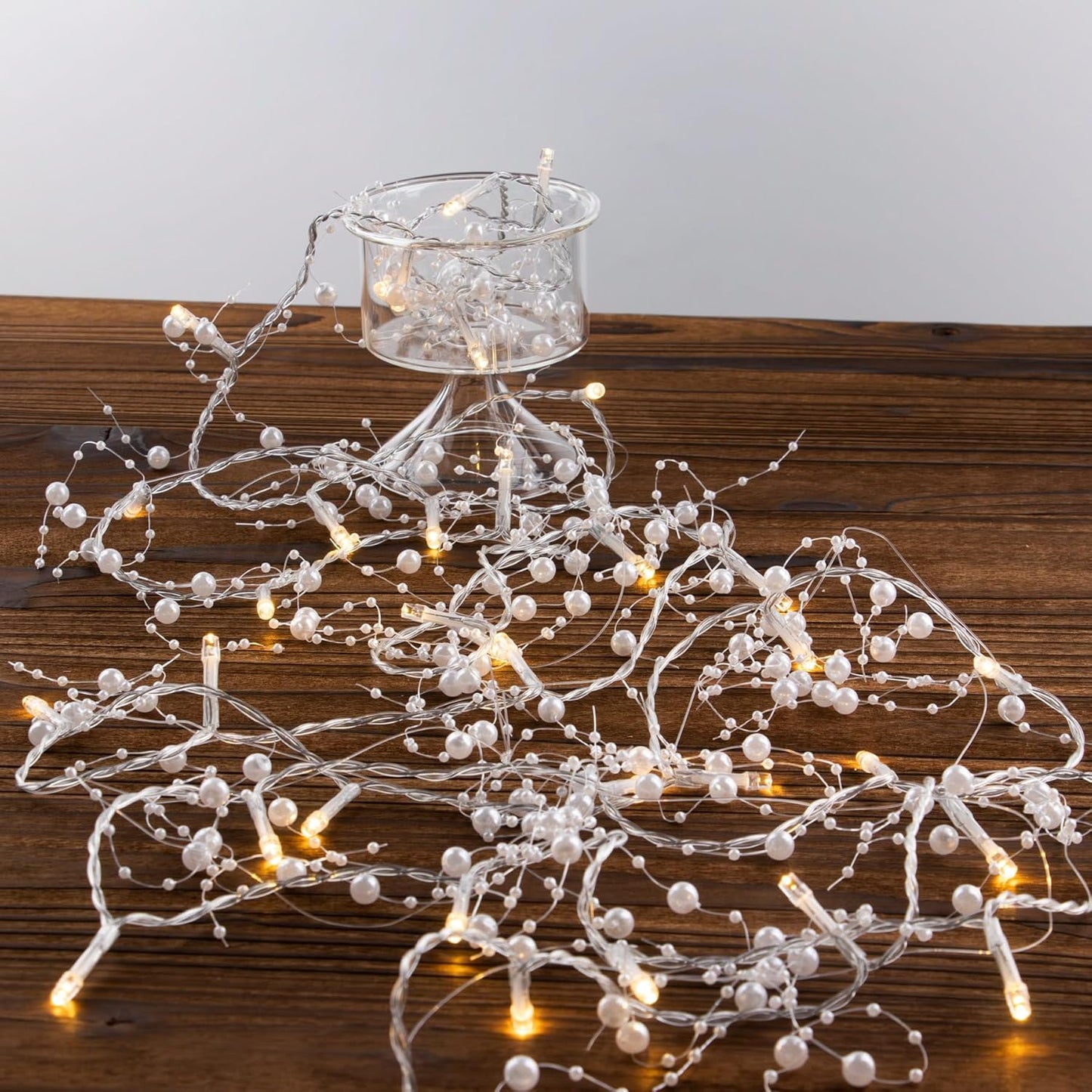 14.7FT 36 Rhytsing White Pearl Garland with LED Light, Battery Operated Fairy String Lights with Timer for Wedding