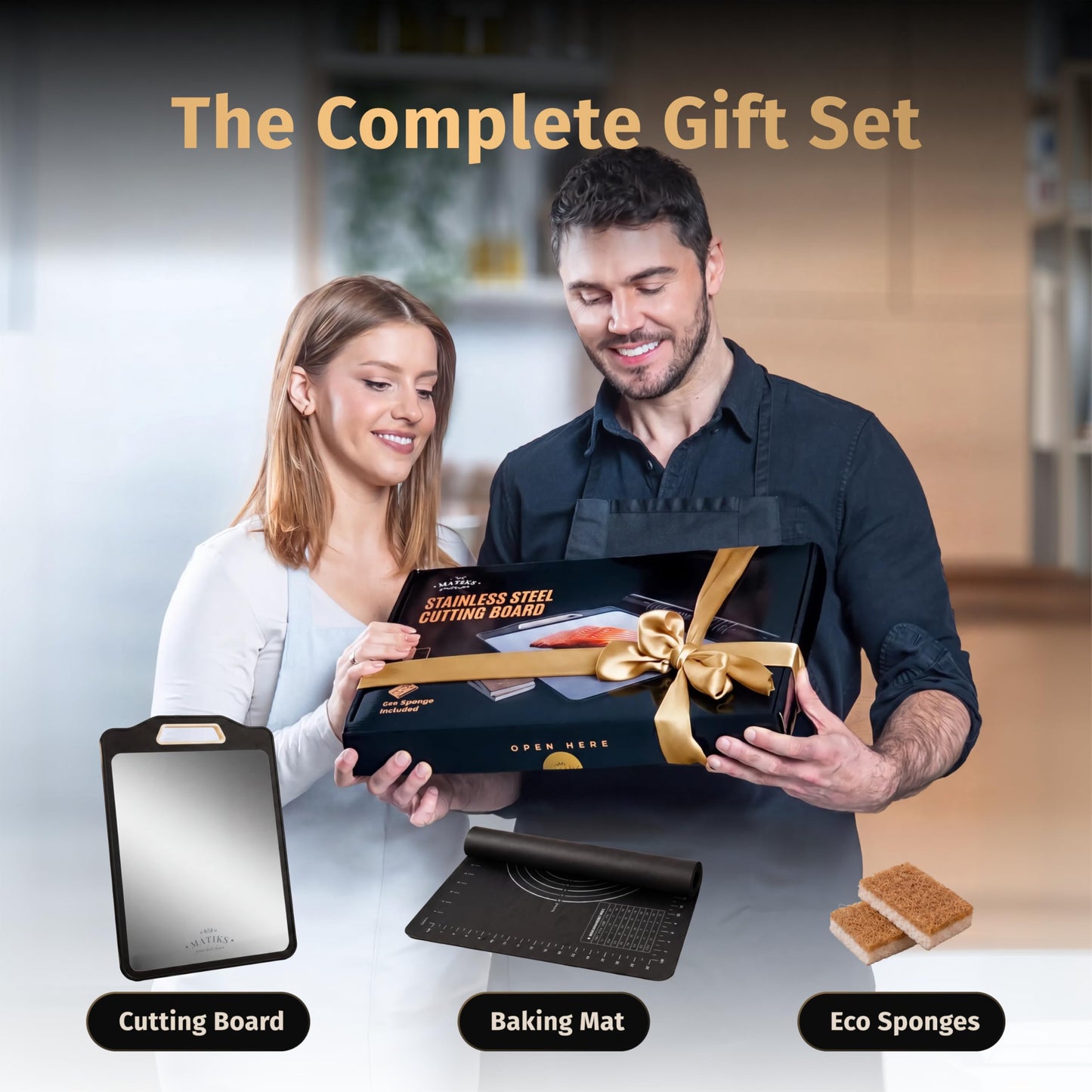 Matiks 316 Stainless Steel Cutting Board Set Double Sided, Dishwasher Safe - 11th Wedding Anniversary Steel Gift - Housewarming Gifts New Home Kitchen - First Home Cooking Gift for Men, Women, Couples