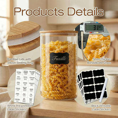 180oz x2 [Set 2], HomArtist Large Glass Flour and Sugar Containers of Glass Food Storage Containers with Bamboo Lids
