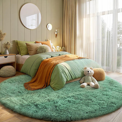 OLANLY Mint Green Round Area Rug - Soft, Fluffy, Machine Washable 5 ft Circle Carpet for Bedrooms & Nurseries