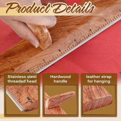 SAVINA Safety Ruler with Handle & Stainless Steel Edge - 13in Handmade Hardwood Ruler for Quilting, Sewing, Fabric, Paper & Leather Crafts - Comfortable Grip for Precision Tailoring & DIY Projects