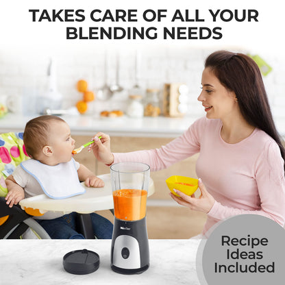 Mueller Smoothie Blender for Smoothies - Personal Blender for Shakes, Frozen Drinks, Baby Food & More, 15oz Travel Cup and Lid, Durable Stainless Steel Blades for Powerful Blending Performance, Black