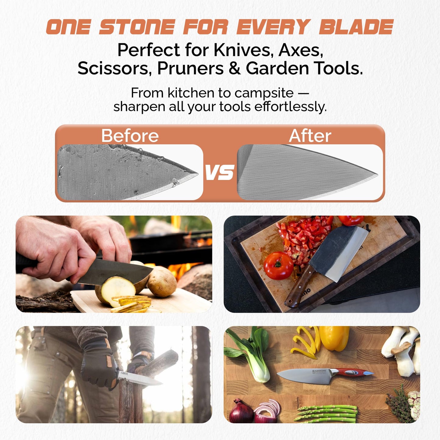Axe Sharpener | Multipurpose Whetstone for Axes, Hatchets & Knives | Dual Grit 180/320 Sharpening Stone with Leather Pouch | Perfect for Camp & Garden Tools