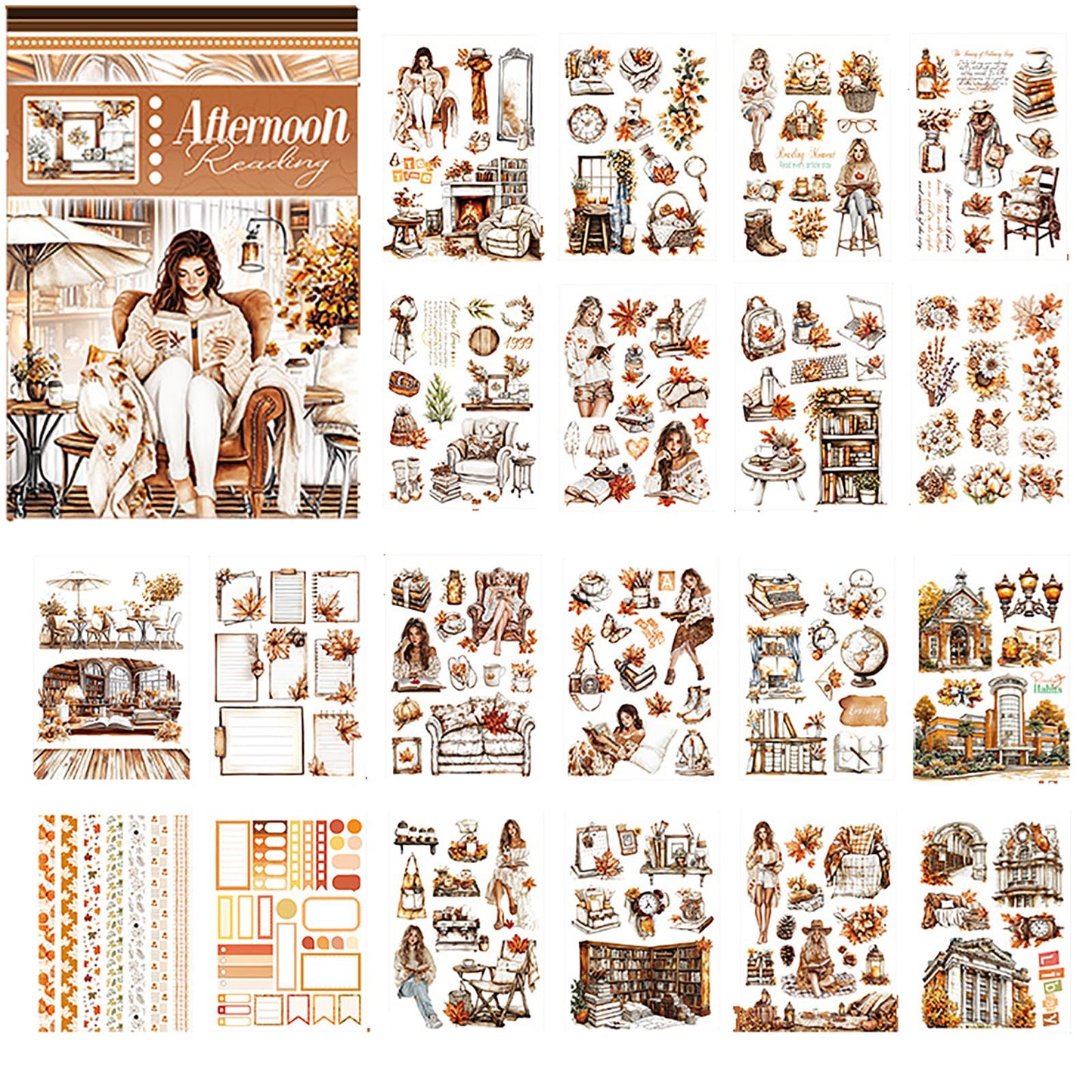 Auguro A5 Size Journaling Stickers -200 Pre-Cut Washi Stickers for Junk Journal & Scrapbooking Transparent Reading Girls Journal Sticker