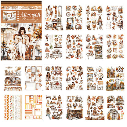 Auguro A5 Size Journaling Stickers -200 Pre-Cut Washi Stickers for Junk Journal & Scrapbooking Transparent Reading Girls Journal Sticker