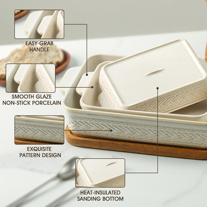 Regine Switzerland Casserole Dishes Set of 3 - Ceramic Baking Pans for Lasagna & Cooking | 15.4''/12.3''/9.8''
