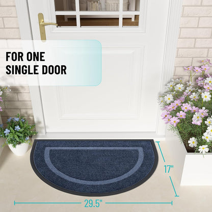 OLANLY Half Circle Door Mat - Waterproof All-Season Doormat for Indoor/Outdoor Use | Easy Clean, 29.5x17, Blue