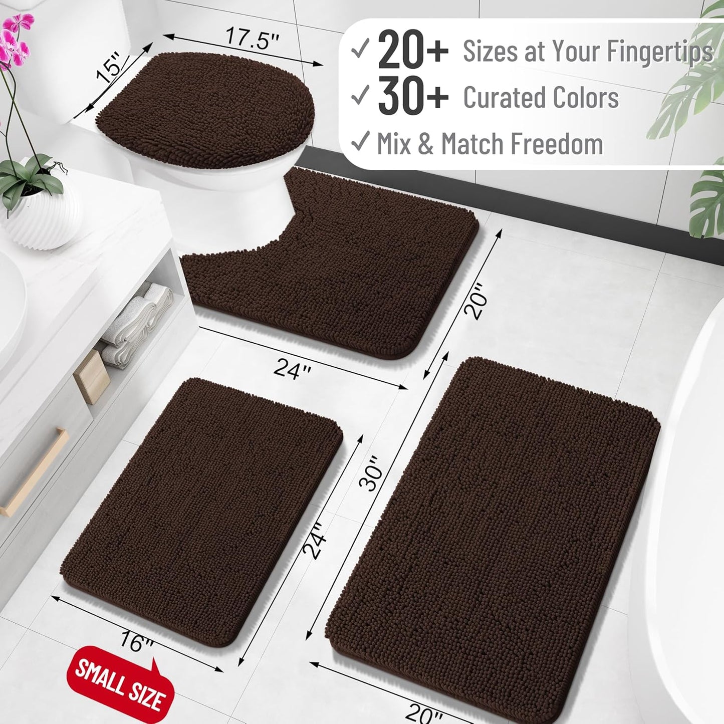 OLANLY Bathroom Rugs - Extra Soft Chenille Bath Mats | Quick Dry, Machine Washable, 35x24, Brown