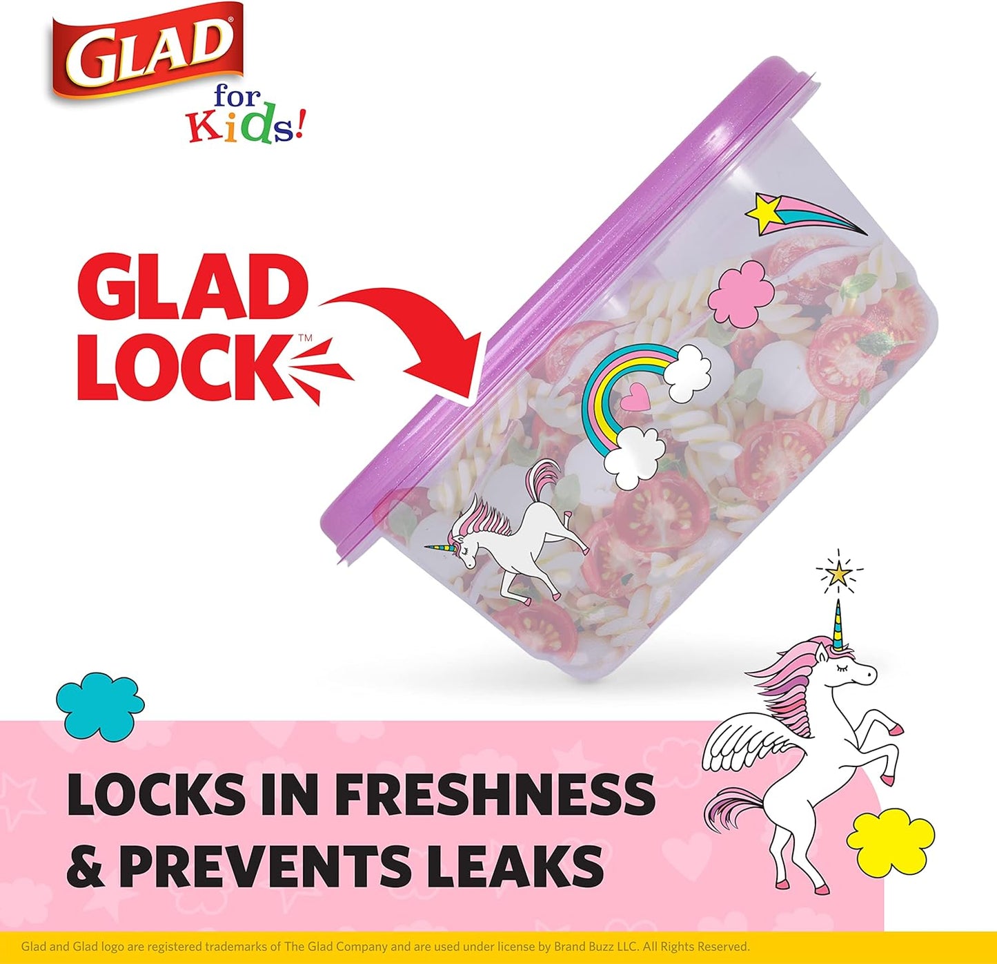 Glad for Kids GladWare Snack Containers, Unicorn Design, BPA-Free Plastic, 24oz, 4 Count, Pink