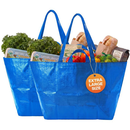 DURASACK Haul-It-All Extra-Large Reusable Shopping Bag – Heavy Duty Open-Top Tote with Handles, 18-Gallon Capacity, Blue, Pack of 2