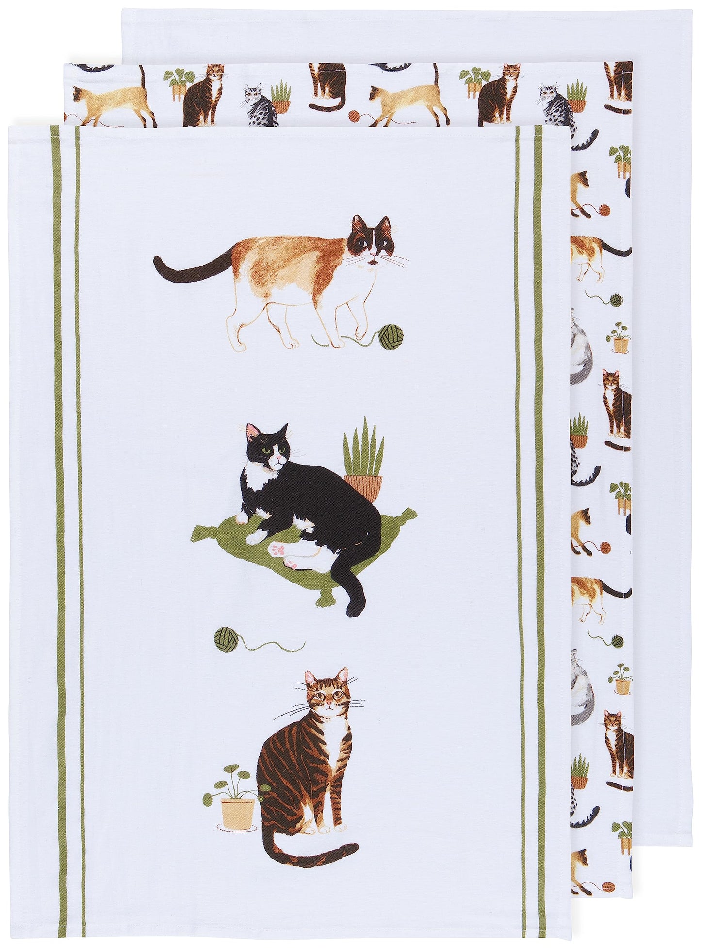 Now Designs Floursack Kitchen Towels Quick Dry Cotton Hand Towel Set, 3 Count, Cat Collective, 20 x 30 in