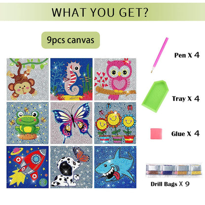 HUBENDMC 9 Pack 5D Diamond Painting Kits Cute Full Drill DIY Gem Arts and Crafts for Beginners Kids Ages 8-12 Diamond Dots for Home Wall Decor 6X6 inch