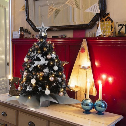 Juegoal 24-Inch Black Mini Christmas Tree - Lighted Tabletop Artificial Pine with 50 LED Lights