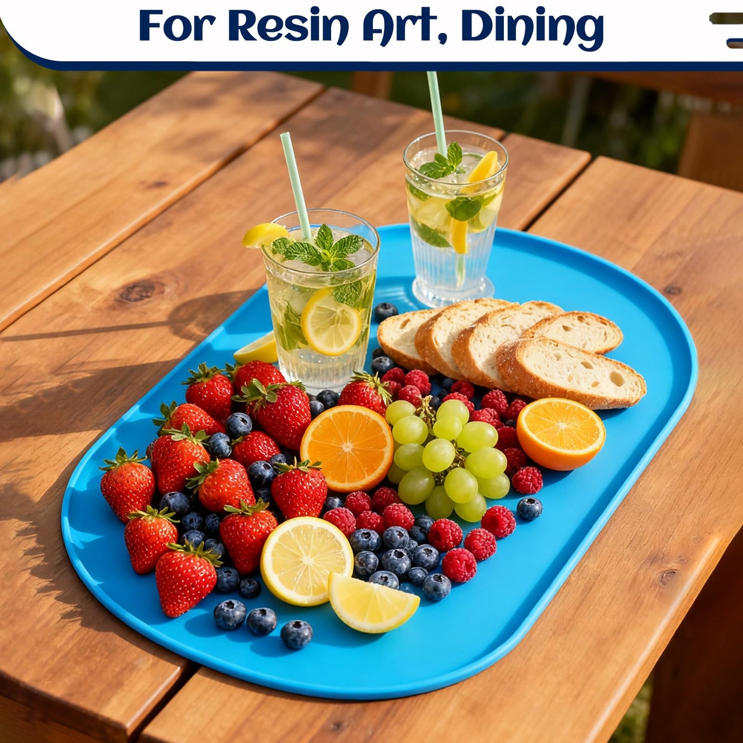 CealumVita 24"x16" Oval Silicone Mats for Crafts - Non-Slip Painting Mat with Raised Edges, Reusable Table Protector for Resin, Clay, Paint ，Playdough ，Jewelry-Making & Crafts Creation (Blue)