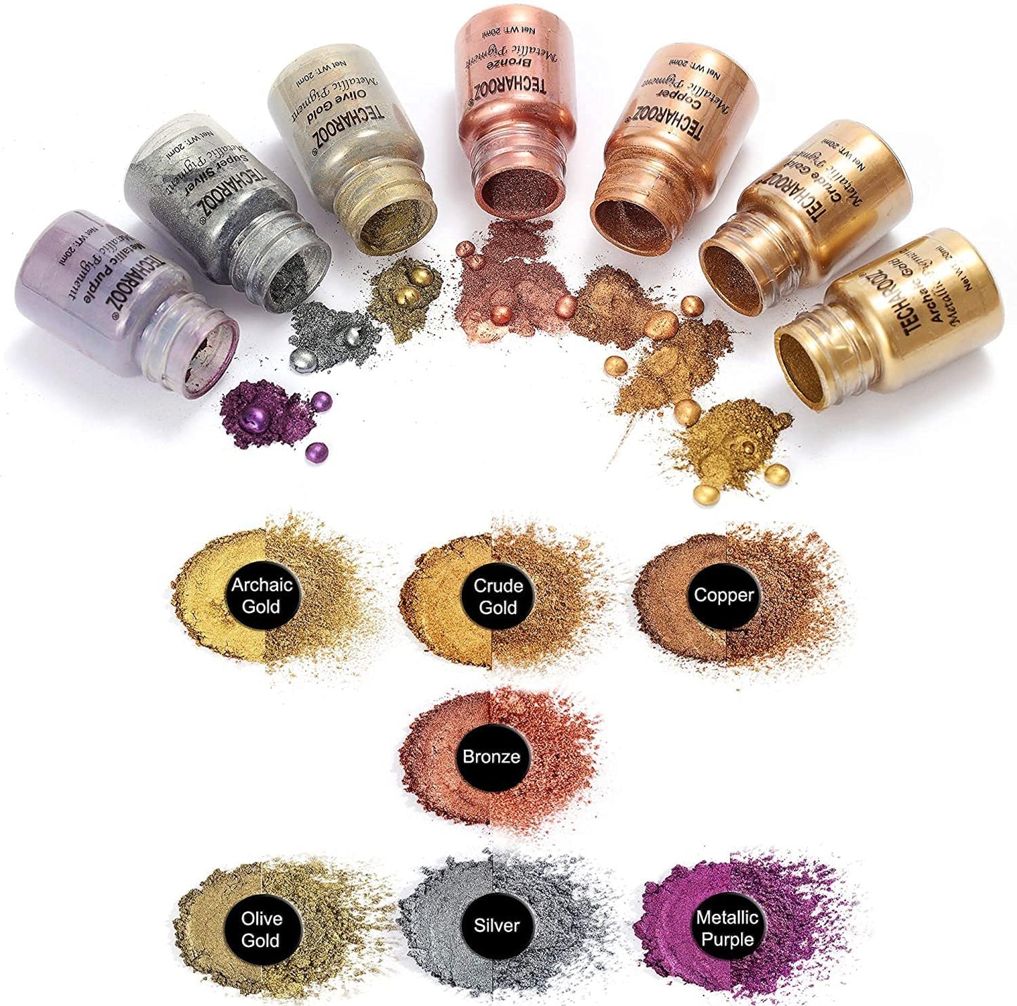 TECHAROOZ Metallic Pigment Powder, 7x20ml Fine Metal Dye for Epoxy Resin, UV Resin, Countertops, Soap Making, Candles DIY Acrylic Paints & Other Craft