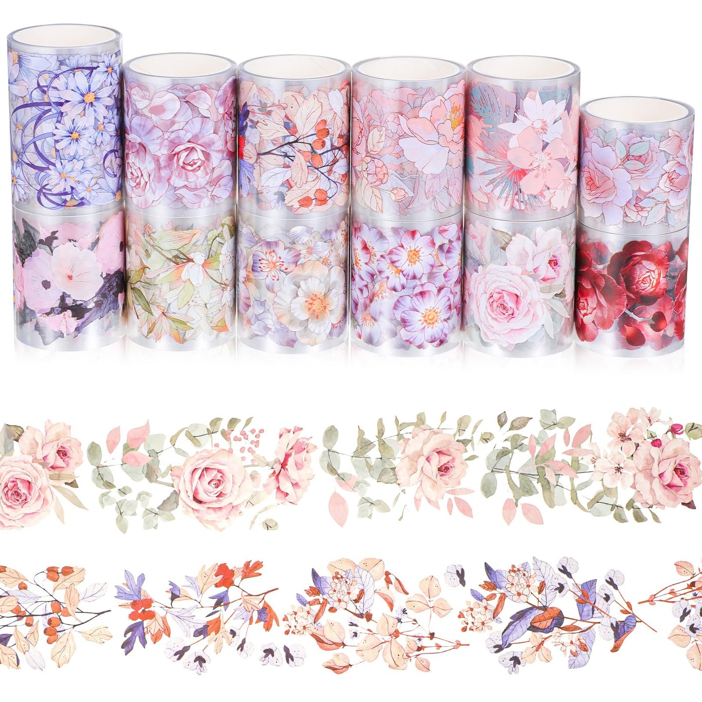 Exclaith 12 Rolls Floral PET Tape for Journaling and Scrapbooking Aesthetic Washi Tapes Floral Journaling Tape for Art Crafts, Aesthetic Washi Tapes Scrapbooking Supplies