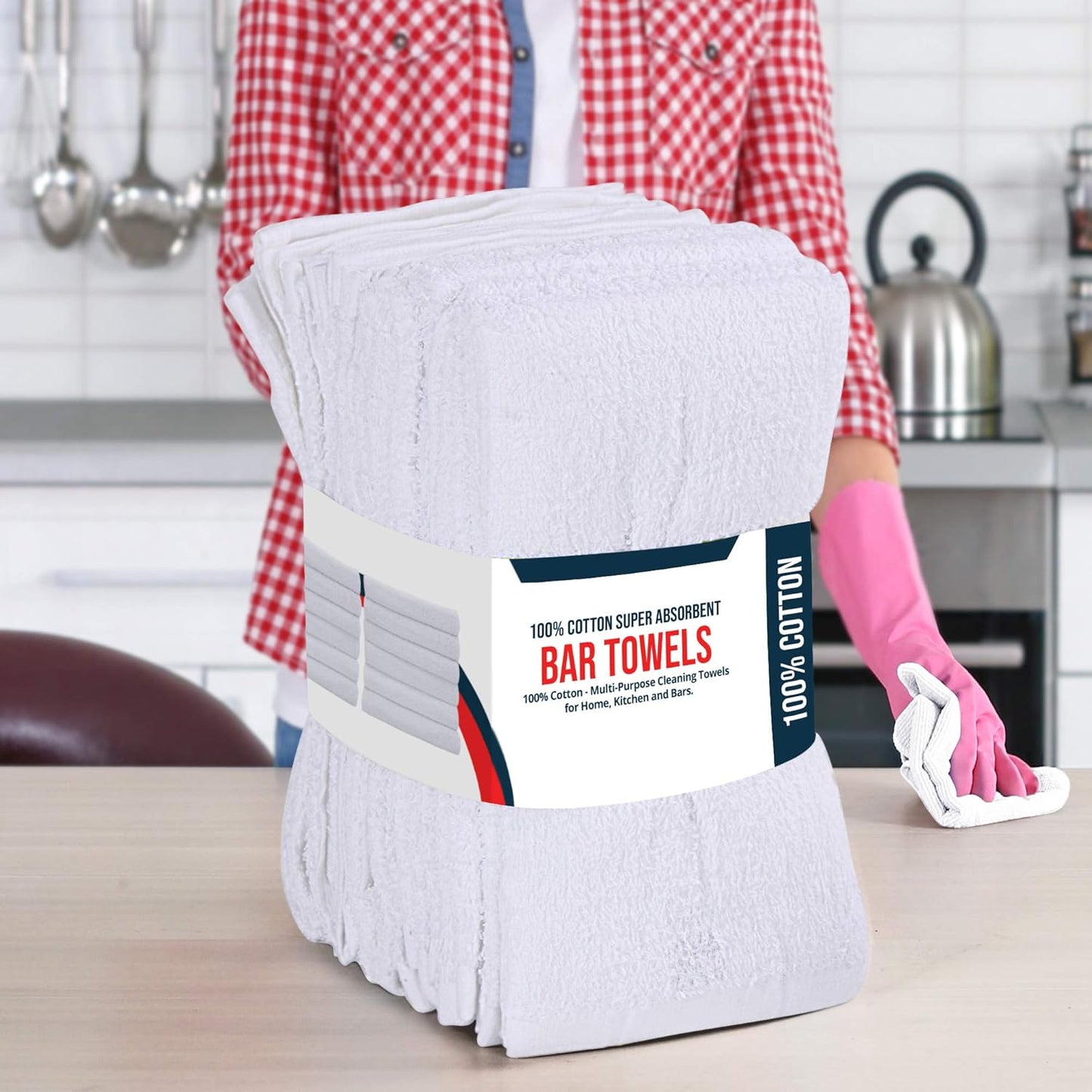 Utopia Cotton Bar Mops, Pack of 12, 16 x 19 Inches, Super Absorbent White Multi-Purpose Cleaning Towels