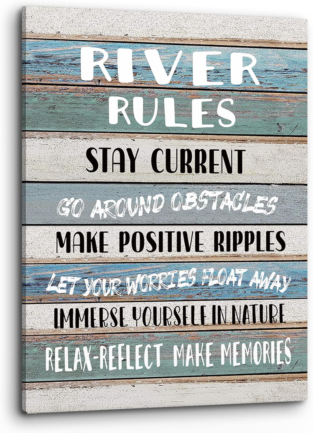 PHAMTE Funny River Rules Inspirational Quotes Wall Art - Farmhouse River Lake House Sign Print, 11x14 Inch