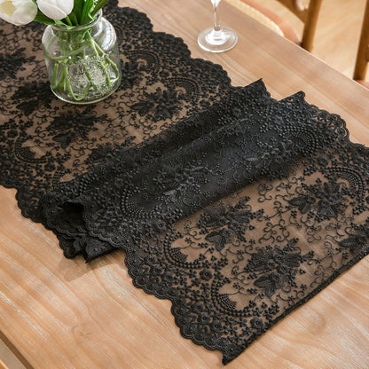 Insparkle Living 16 90 Lace Table Runner - x in, Embroidered Runner for End Table & Coffee Table, Vintage Black Lace