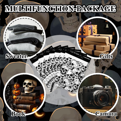 JarThenaAMCS 100Pcs Halloween Skull Poly Mailers 10 x 13 Inch Packaging Bags Self Seal Mailing Envelope Bags for Small Business Clothing Gift