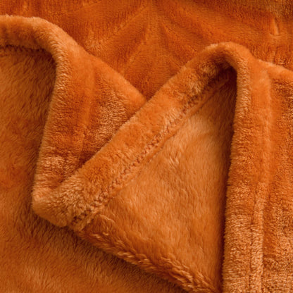 SOCHOW Super Soft Flannel Fleece Fall Throw Blanket, Lightweight Cozy Warm Leaves Textured Plush Blanket for Bed Couch Sofa, 50 x 60 Inches, Orange