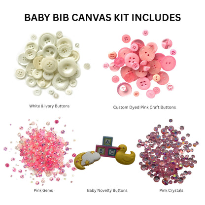 DIY Baby Bib Button Art Canvas Kit – Sweet Baby Nursery Craft Kit with Buttons, Gems & Ribbon – 8x10 Canvas Wall Decor