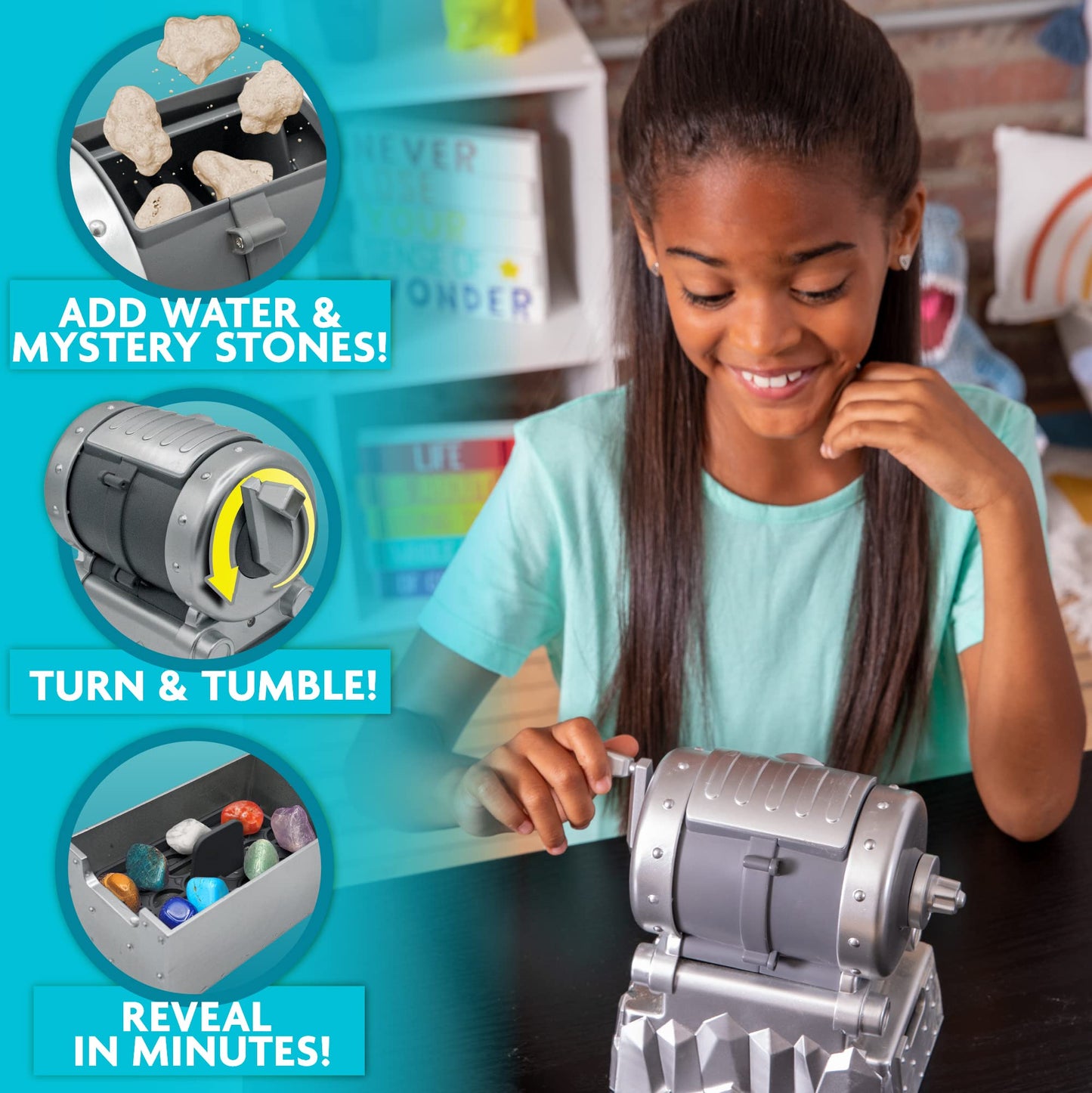 The Young Scientists Club Gemstone Treasures, Tumble & Polish Your Own Gemstones, DIY Rock Tumbler, Collect & Identify Gems, Great STEM Kit for Kids Ages 6, 7, 8, 9, Multi