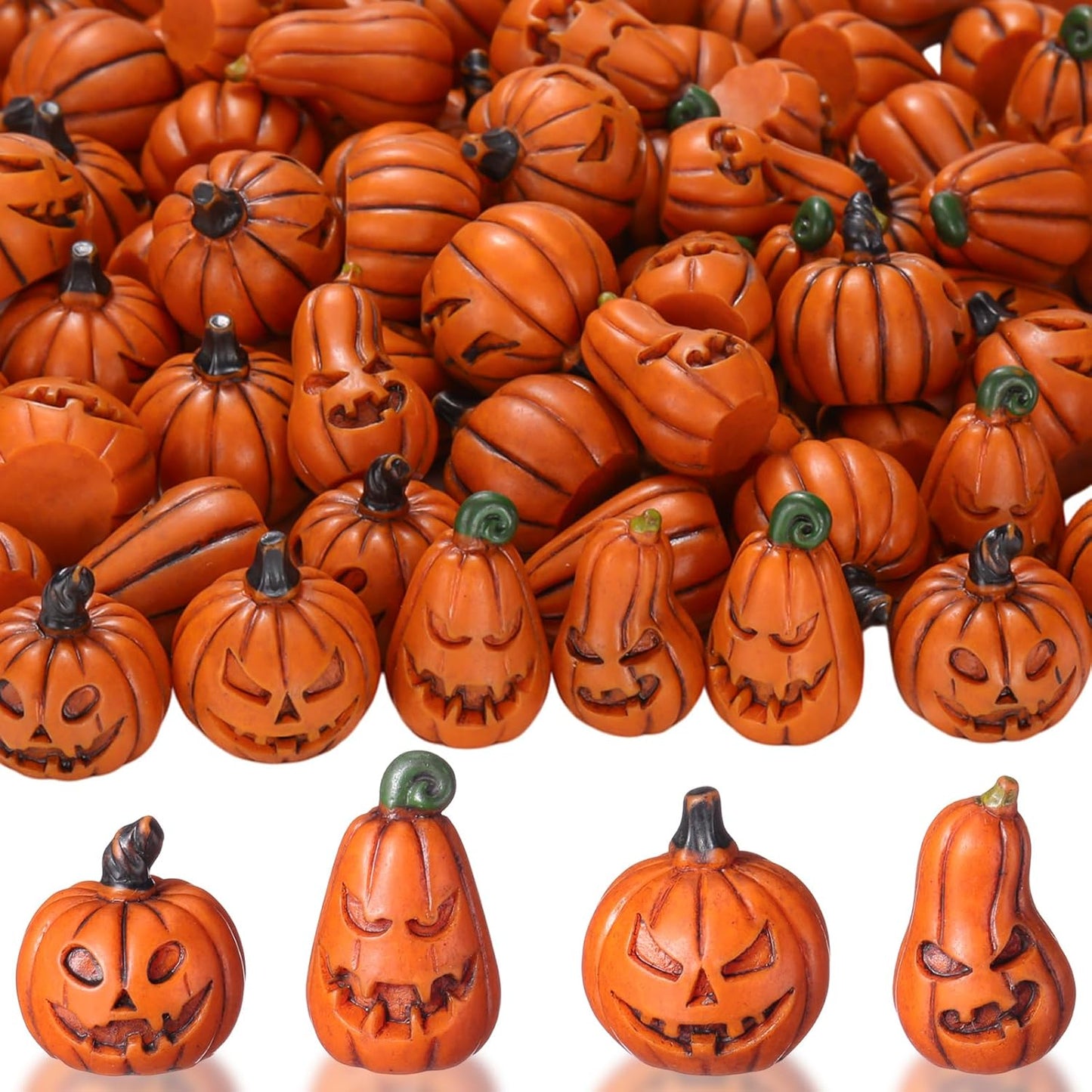Vertintong 80 Pcs Halloween Miniature Pumpkin Figurines Mini Resin Fake Pumpkin Creepy Craft for Halloween Village Doll