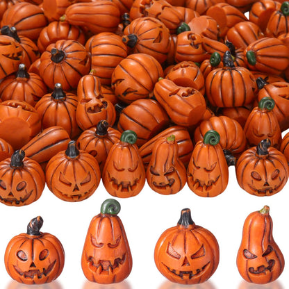 Vertintong 80 Pcs Halloween Miniature Pumpkin Figurines Mini Resin Fake Pumpkin Creepy Craft for Halloween Village Doll