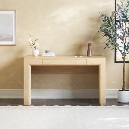 Walker Edison Amira Modern MDF Waterfall Writing Desk with a Built-in Storage Drawer, 52 Inch, Light Ash