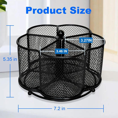 PNEUICALLY 360 Degree Rotate Pen Holder for Desk Mesh Desk Pen Organizer Pencil Holder Large Capacity Accessories & Workspace Organizers for School,Home (Black, No hook)