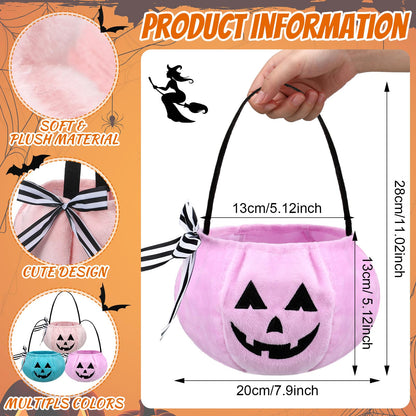 Sunnymove 3 Pcs Summer Halloween Pumpkin Basket 7.9 x 5.12 Inch Pastel Small Pumpkin Basket Trick or Treat Buckets Goodie Candy Gift Bags with Handle for Halloween Exchange Supplies(Pastel)