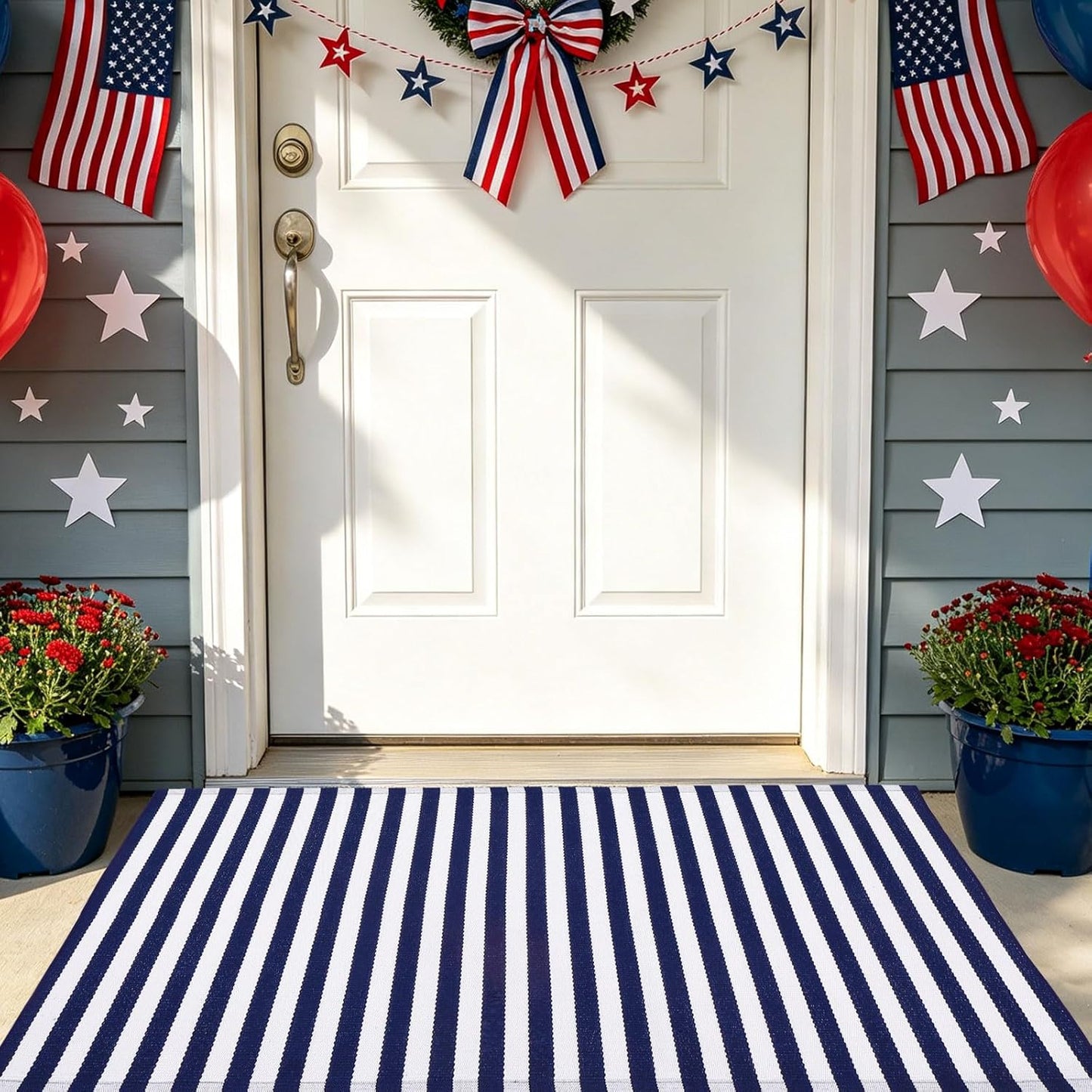 4th 27.5"x43" Summer 27.5"x43") CAINANEL Blue and White Striped Rug of July Door Mat Front Porch Rug Independence Day