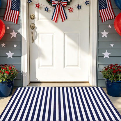 4th 27.5"x43" Summer 27.5"x43") CAINANEL Blue and White Striped Rug of July Door Mat Front Porch Rug Independence Day