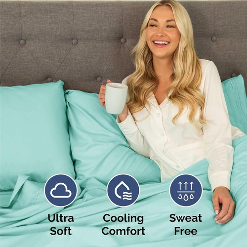King Size 4 Piece Sheet Set - Ultra-Soft Cooling Bed Sheets for Luxurious Comfort - Deep Pockets, Wrinkle-Free - Oeko-Tex Certified - Spa Blue