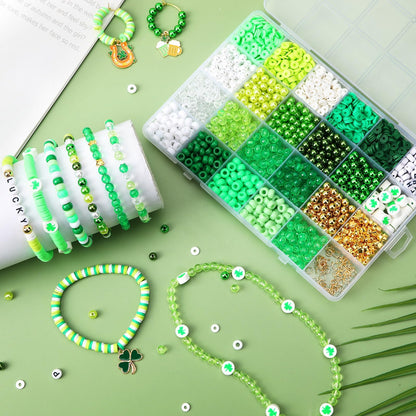 UPINS 2100PCS+ St. Patrick's Day Bracelet Making Kit,Green Shamrock Round Beads Charms for Jewelry Making Bracelet Necklace Making DIY Crafts Gifts